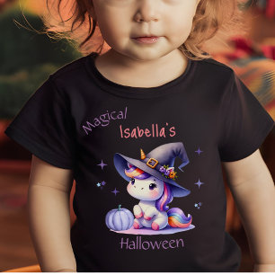 Cute Fun Unicorn Girls Halloween with Name Baby T-Shirt