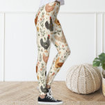 Cute Fun Vintage Ivory Pink Floral Chicken Hen Leggings<br><div class="desc">Leggings adorned Chicken pattern.</div>