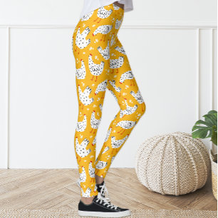 Cute Fun Vintage Yellow and Black Chicken Hen Leggings