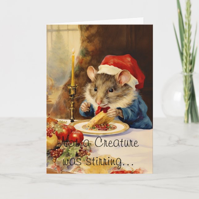 Cute Fun Watercolor Christmas Mouse  Holiday Card (Front)