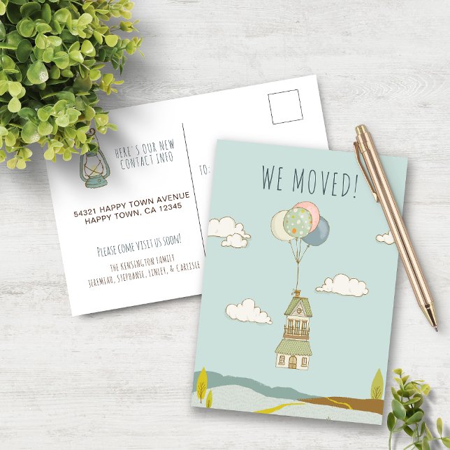 Cute Fun We Moved | Balloon House Announcement Postcard (Cute Fun We Moved | Balloon House Announcement Postcard)