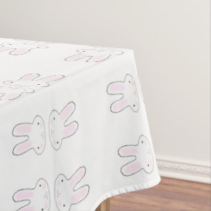 Cute fun white bunny cartoon illustration pattern tablecloth