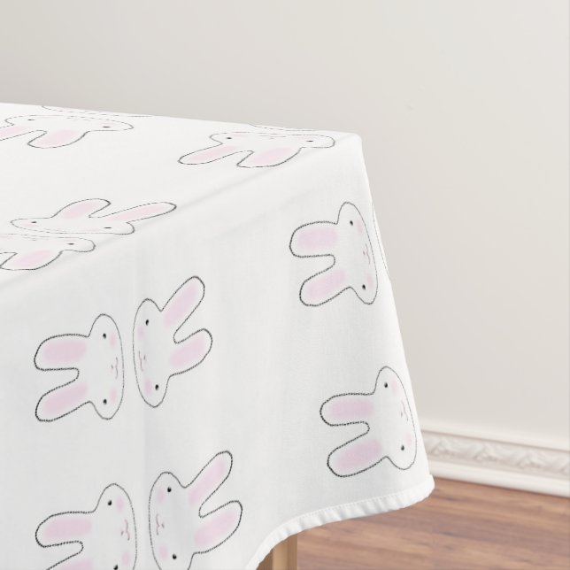 Cute fun white bunny cartoon illustration pattern tablecloth (In Situ)