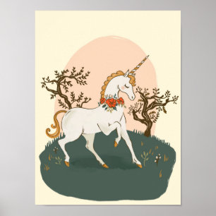 Cute & Fun White Unicorn Playing Children's Poster