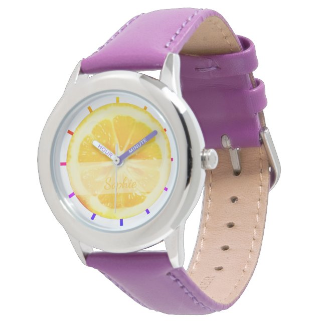CUTE FUN YELLOW COLORFUL LEMON FRUIT PERSONALIZED WATCH (Angled)