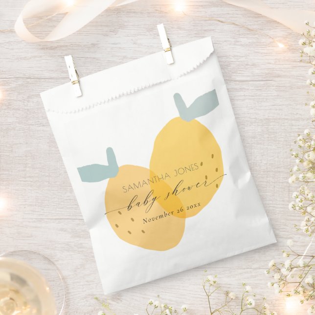 Cute Fun Yellow Lemon Fruity Citrus Baby Shower Favour Bags (Clipped)