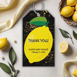 Cute Fun Yellow Lemon Gold Glitters Baby Shower Gift Tags