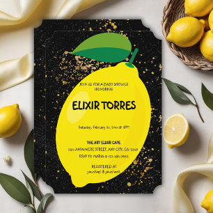Cute Fun Yellow Lemon Gold Glitters Baby Shower Invitation