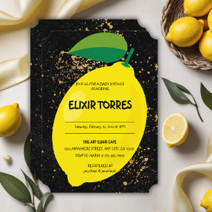 Cute Fun Yellow Lemon Gold Glitters Baby Shower Invitation