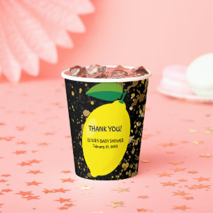 Cute Fun Yellow Lemon Gold Glitters Baby Shower Paper Cups