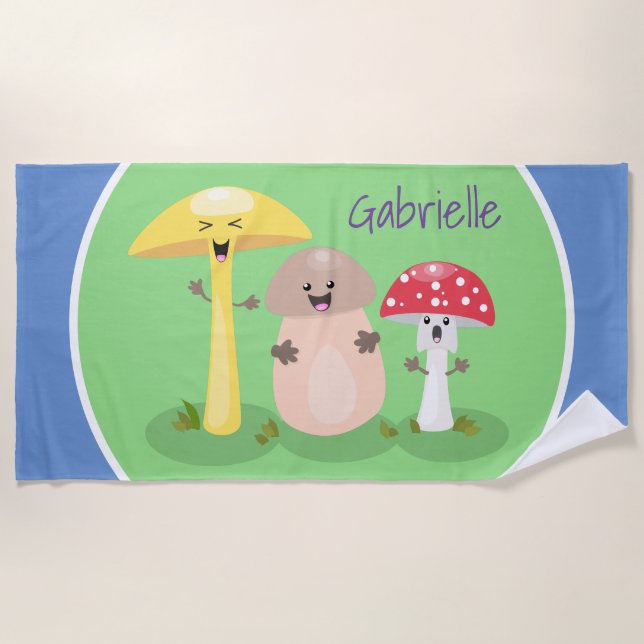 Cute fungi mushrooms and toadstools cartoon beach towel (Front)