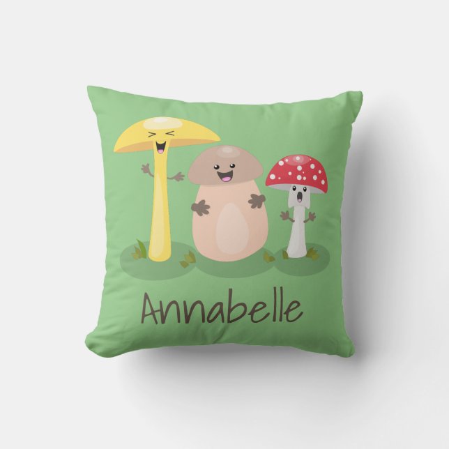 Cute fungi mushrooms and toadstools cartoon cushion (Front)