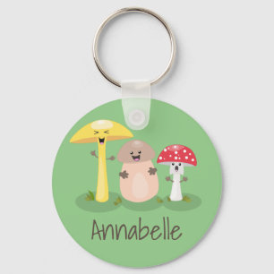 Cute fungi mushrooms and toadstools cartoon key ring