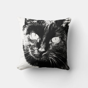 Cute Funky Black And White Cat Kitten Sketch Cushion