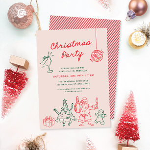 Cute Funky Christmas Doodles Holiday Party Invitation