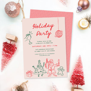 Cute Funky Christmas Doodles Holiday Party Invitation