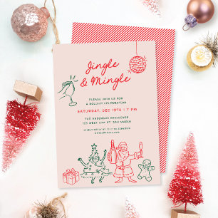 Cute Funky Christmas Doodles Holiday Party Invitation
