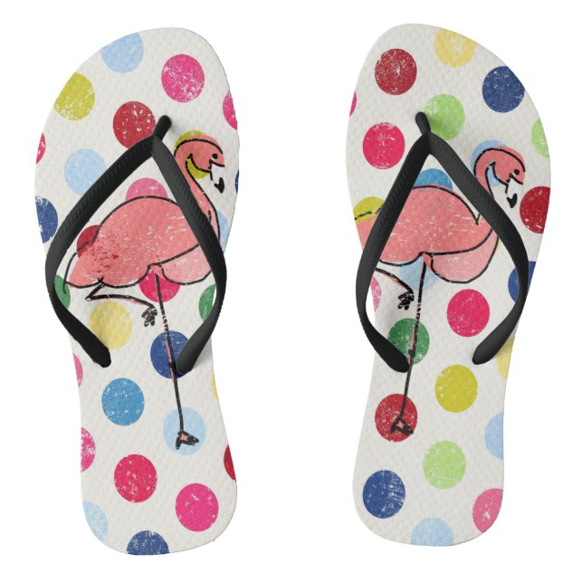 Cute Funky Flamingos Colourful Polka Dots Jandals (Footbed)