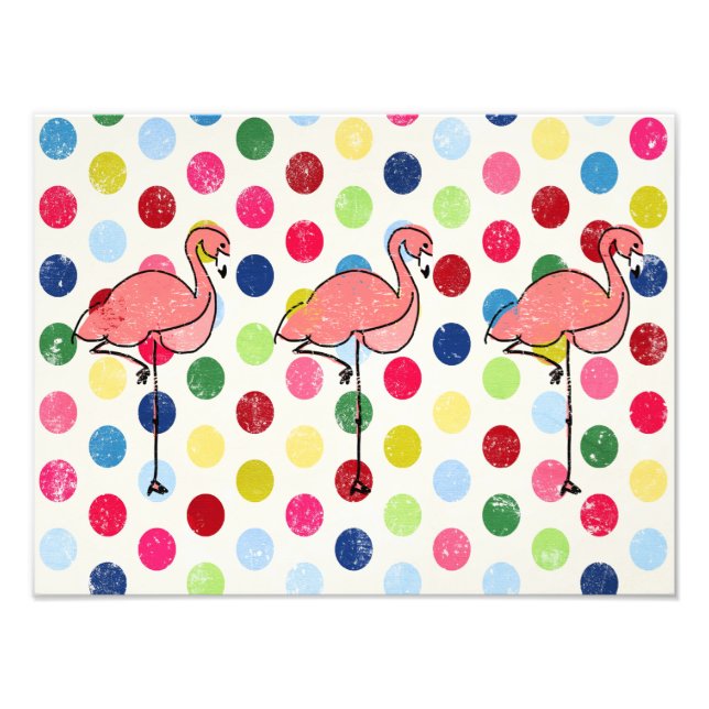 Cute Funky Flamingos Colourful Polka Dots Photo Print (Front)