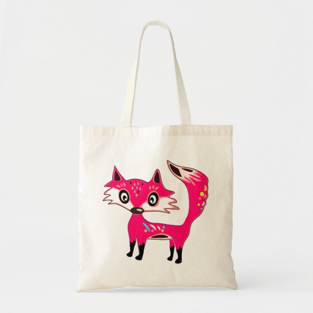 Cute Funky Pink Fox Tote Bag (Front)