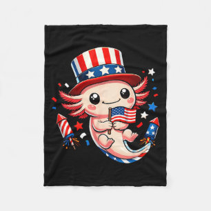 Cute Funny 4th of July Axolotl American Flag Fleece Blanket