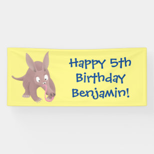 Cute funny aardvark cartoon banner