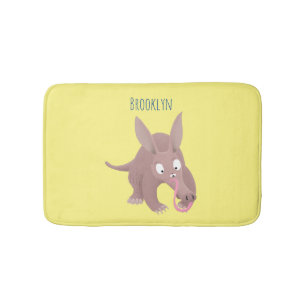 Cute funny aardvark cartoon bath mat