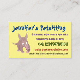 Cute funny aardvark cartoon business card