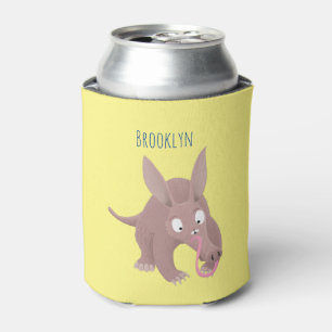 Cute funny aardvark cartoon can cooler