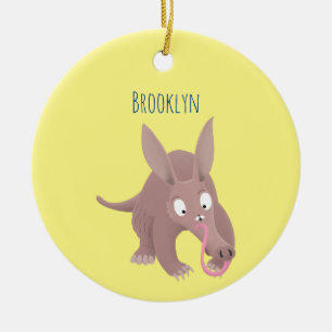 Cute funny aardvark cartoon ceramic tree decoration