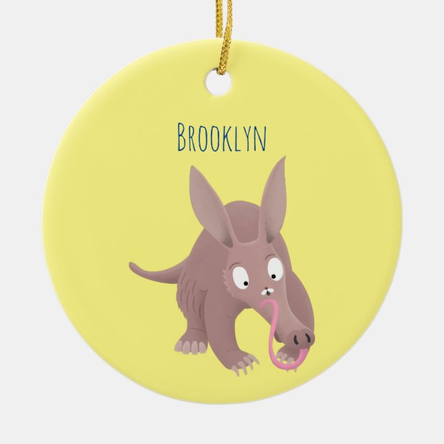 Cute funny aardvark cartoon ceramic tree decoration (Front)