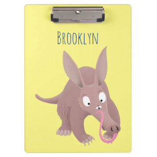 Cute funny aardvark cartoon clipboard