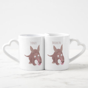 Cute funny aardvark cartoon coffee mug set
