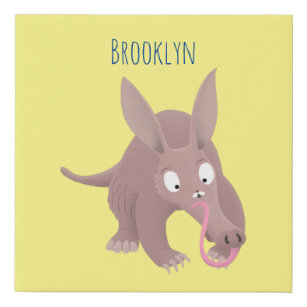 Cute funny aardvark cartoon faux canvas print