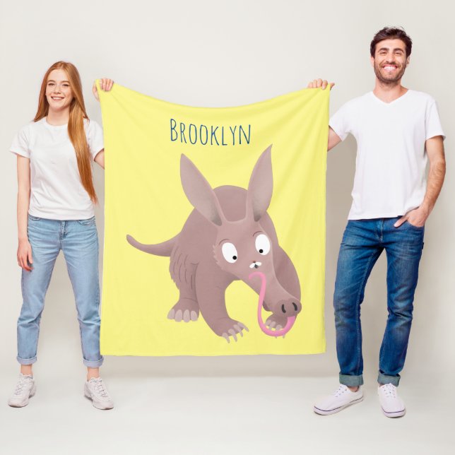 Cute funny aardvark cartoon fleece blanket (In Situ)