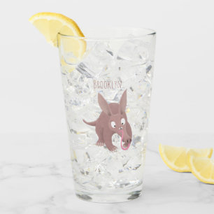 Cute funny aardvark cartoon glass