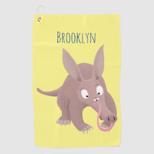 Cute funny aardvark cartoon golf towel