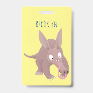 Cute funny aardvark cartoon ID badge