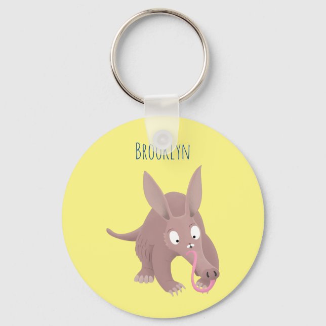 Cute funny aardvark cartoon key ring (Front)