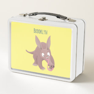 Cute funny aardvark cartoon metal lunch box