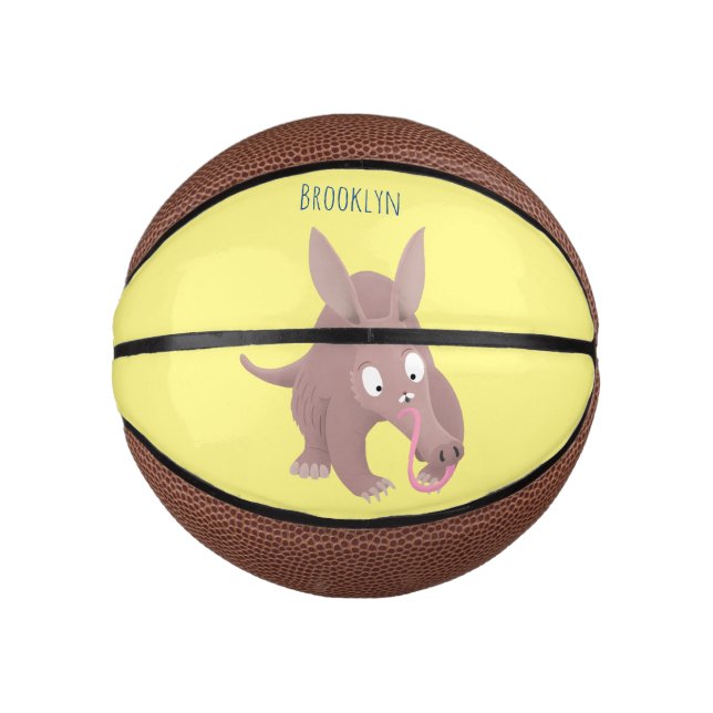 Cute funny aardvark cartoon mini basketball (Front)
