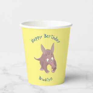 Cute funny aardvark cartoon paper cups