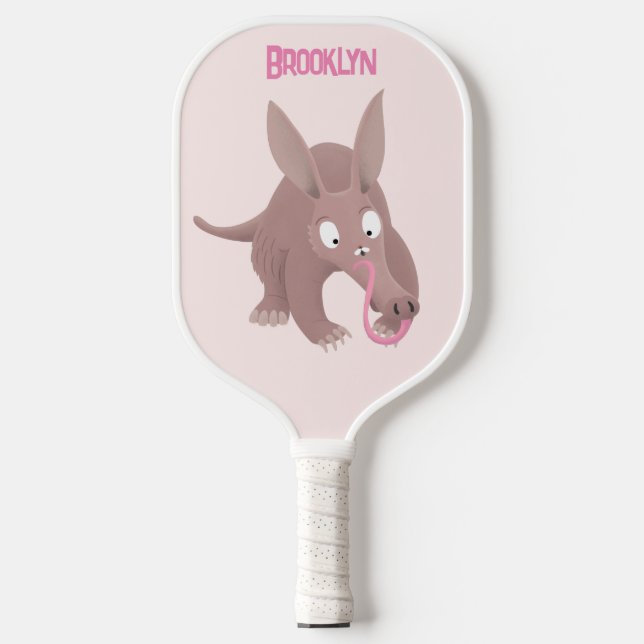 Cute funny aardvark cartoon pickleball paddle (Front)