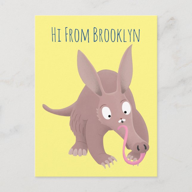 Cute funny aardvark cartoon postcard (Front)