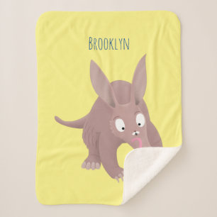 Cute funny aardvark cartoon sherpa blanket