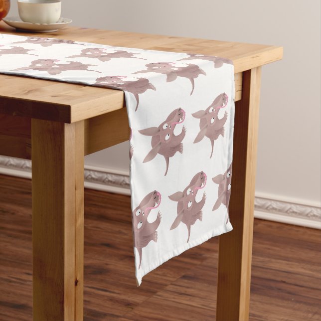 Cute funny aardvark cartoon short table runner (In Situ)