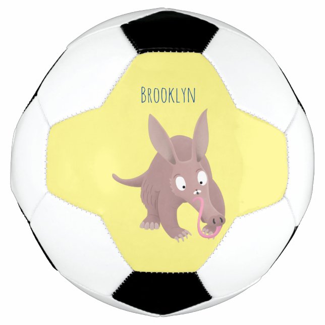 Cute funny aardvark cartoon soccer ball (Front)