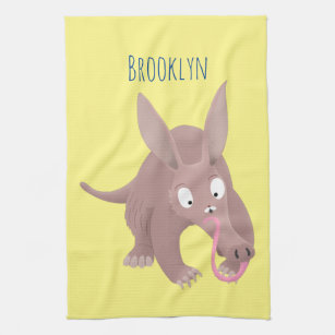 Cute funny aardvark cartoon tea towel