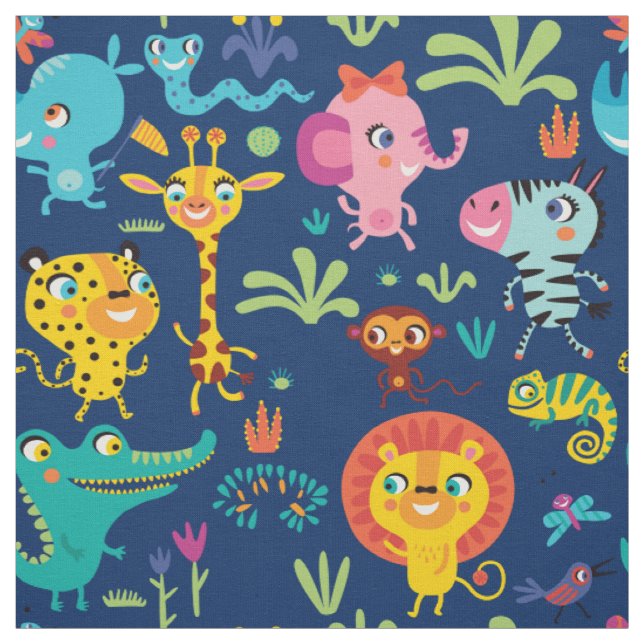 Cute Funny African Safari Animals Nursery Fabric (Swatch)