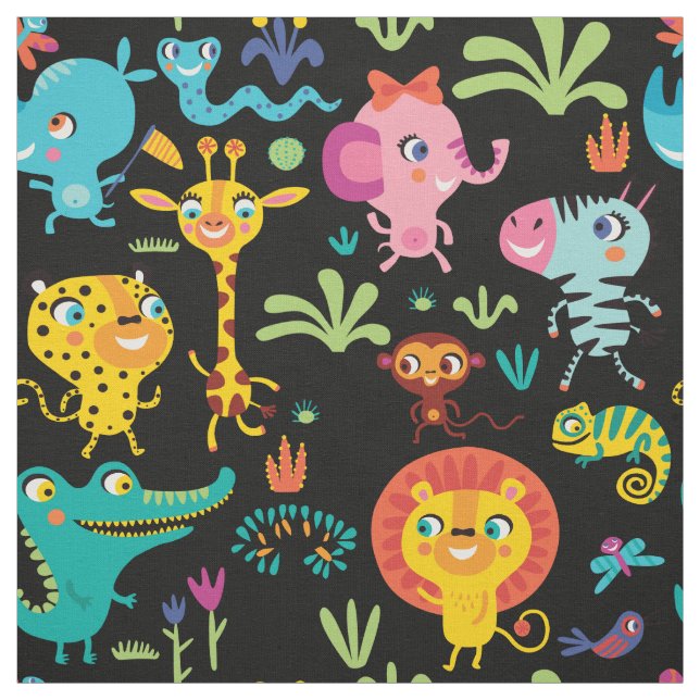 Cute Funny African Safari Animals Nursery Fabric (Swatch)